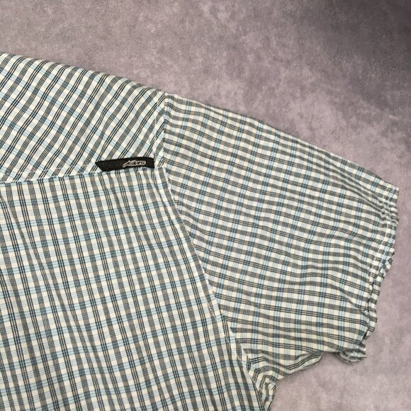 Alpinestars Mens Plaid Shirt size XXL Short Sleeve Button Up Pocket White Blue - Picture 16 of 16